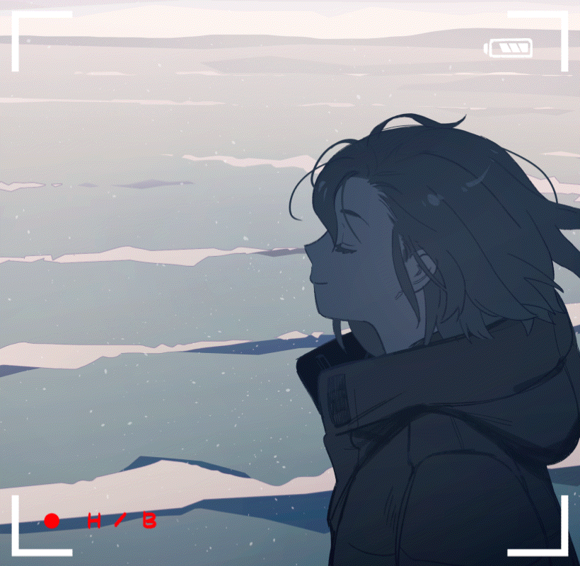 1girl animated animated_gif animification battery_indicator black_jacket brown_hair chinese_commentary closed_eyes ear_piercing floating_hair from_side hair_behind_ear hood hood_down hooded_jacket jacket jeongyeon_(twice) k-pop limited_palette looping_animation medium_hair piercing profile real_life recording smile solo ting_shuo_nanhai twice_(group) viewfinder water