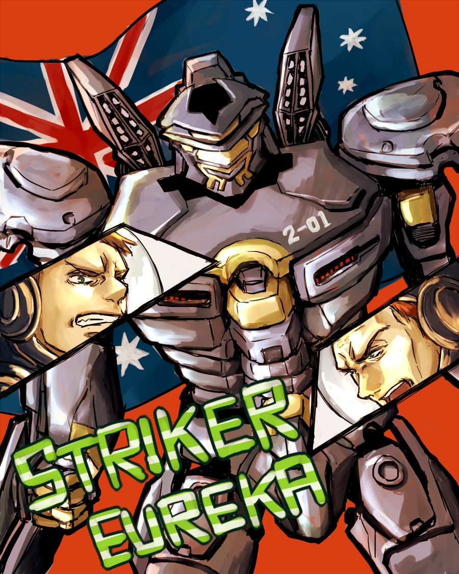 2boys 4.211_brass_knuckles armor assault_mount_3.25_sting-blades australia australian_flag blonde_hair blue_eyes body_armor bodysuit brass_knuckles character_name chartie chuck_hansen drivesuit_(pacific_rim) father_and_son flag green_eyes helmet hercules_hansen jaeger_(pacific_rim) legendary_pictures mecha mecha_pilot_suit multiple_boys pacific_rim pan_pacific_defense_corps pilot_suit robot science_fiction striker_eureka weapon wrist_blades