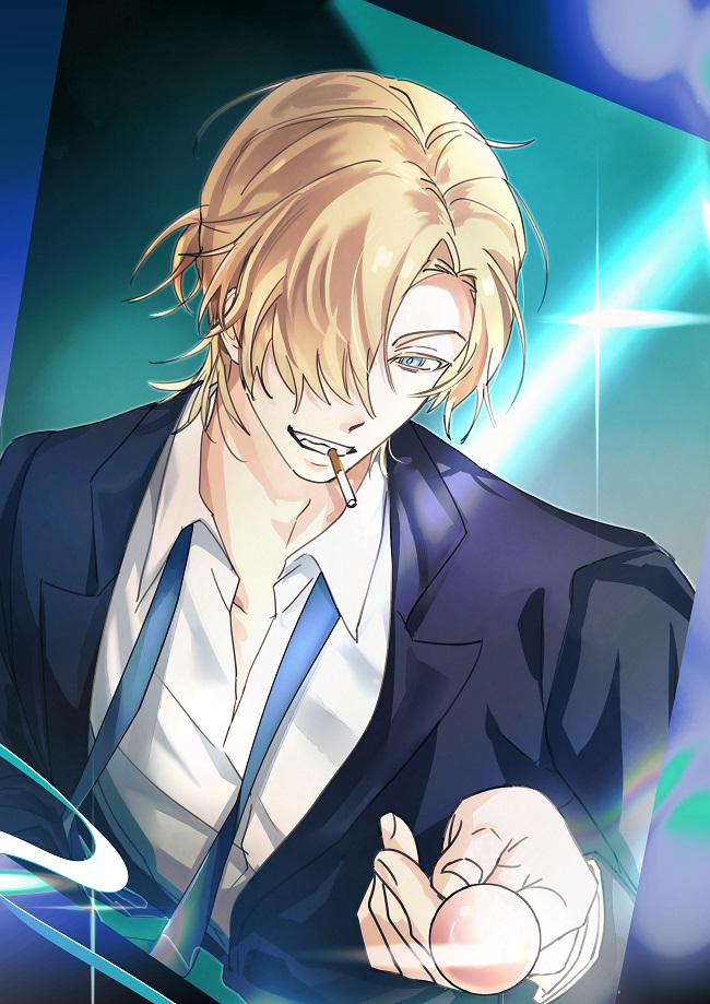 1boy black_jacket blonde_hair blue_eyes blue_necktie candy cigarette collared_shirt degrees_of_lewdity food hair_over_one_eye holding holding_candy holding_food holding_lollipop jacket lollipop looking_at_viewer male_focus necktie open_clothes open_jacket shirt solo undone_necktie upper_body utu310 white_shirt whitney_(degrees_of_lewdity) whitney_(male)_(degrees_of_lewdity)