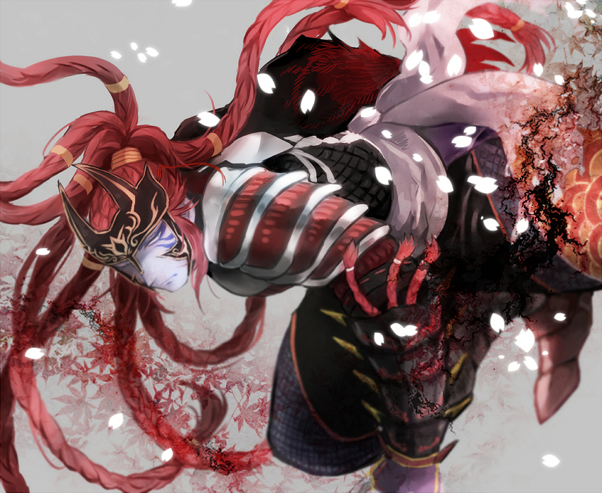 1boy armor dreadlocks fuuma_kotarou long_hair male_focus ponytail red_hair sengoku_musou