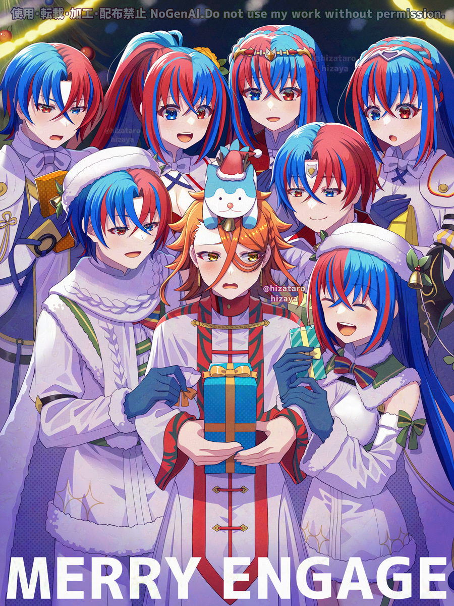 4boys 4girls female_alear_(fire_emblem) female_alear_(gifted_dragons)_(fire_emblem) male_alear_(fire_emblem) male_alear_(gifted_dragons)_(fire_emblem) blue_eyes blue_hair braid breasts cleavage crossed_bangs crown_braid female_alear_(awoken_divinity)_(fire_emblem) female_alear_(fire_emblem) female_alear_(seaside_dragon)_(fire_emblem) fire_emblem fire_emblem_engage heterochromia highres hizatarohizaya long_hair medium_breasts multicolored_hair multiple_boys multiple_girls nintendo official_alternate_costume official_alternate_hairstyle pandreo_(fire_emblem) ponytail red_eyes red_hair smile split-color_hair tiara two-tone_hair very_long_hair