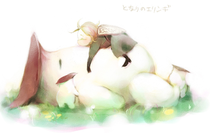 1girl blonde_hair dark_souls_(series) dark_souls_i fromsoftware kmitty mushroom mushroom_child mushroom_man_child mushroom_man_parent mushroom_parent parody shield sleeping tonari_no_totoro