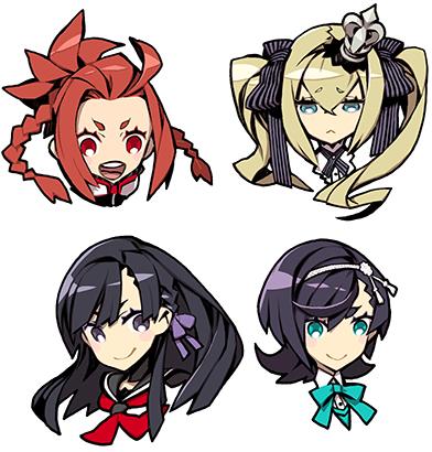 4girls 7th_dragon_(series) 7th_dragon_2020 7th_dragon_iii black_eyes black_hair blonde_hair chelsea_(7th_dragon) destroyer_(7th_dragon_2020) green_eyes hacker_(7th_dragon) lowres miwa_shirow multiple_girls nishimura_haru_(7th_dragon) red_eyes red_hair samurai_(7th_dragon) samurai_(7th_dragon_2020) samurai_(7th_dragon_iii) simple_background tsubaki_kujo twintails