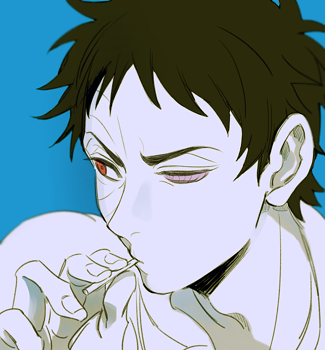 1boy black_hair male_focus mouth_hold naruto_(series) naruto_shippuuden red_eyes rinnegan scar scar_on_face sharingan short_hair solo spiked_hair uchiha_obito vosovic