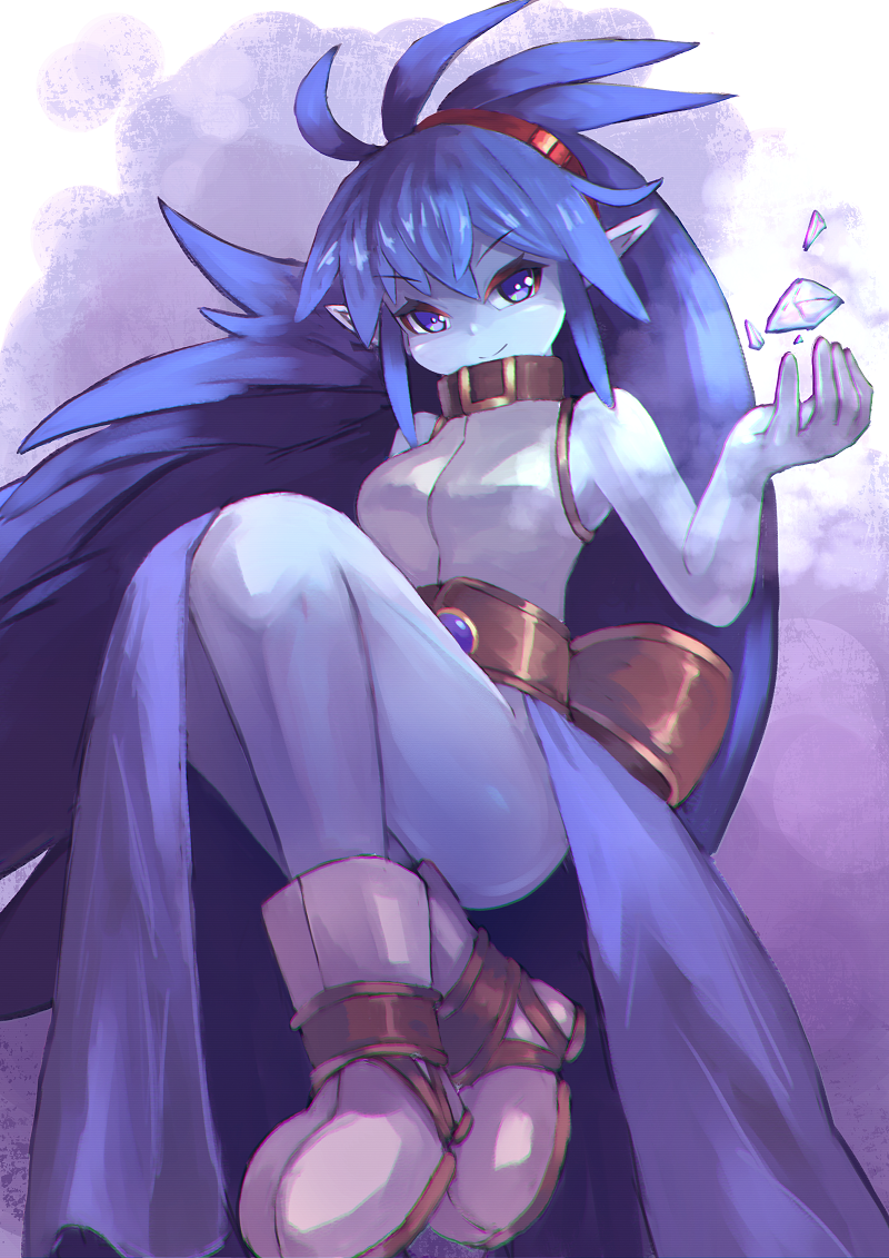 1girl blue_eyes blue_hair blue_skin celsius_(tales) colored_skin dress female_focus hairband long_hair pointy_ears short_hair solo tales_of_(series) tales_of_eternia tesshii_(riza4828) thighs