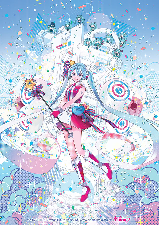 6+girls absurdly_long_hair aqua_eyes aqua_hair artist_name blue_bow blue_hair blue_necktie blue_ribbon boots bow character_name chris4708 collared_dress company_name copyright_name copyright_notice dress gloves gradient_hair hair_between_eyes hair_ornament hatsune_miku headset heart holding holding_wand knee_boots long_hair magical_mirai_(vocaloid) magical_mirai_miku magical_mirai_miku_(2013) magical_mirai_miku_(2014) magical_mirai_miku_(2015) magical_mirai_miku_(2016) magical_mirai_miku_(2017) magical_mirai_miku_(2018) magical_mirai_miku_(2019) magical_mirai_miku_(2020_summer) magical_mirai_miku_(2020_winter) magical_mirai_miku_(2021) magical_mirai_miku_(2022) microphone microphone_wand multicolored_hair multiple_girls necktie official_art open_mouth pink_boots pink_bow pink_dress pink_gloves pink_hair pink_necktie pink_ribbon radio_antenna ribbon rocket_ship second-party_source sleeveless smile solo_focus spacecraft standing standing_on_one_leg star_(symbol) star_hair_ornament thigh_strap twintails two-tone_bow two-tone_gloves two-tone_necktie two-tone_ribbon very_long_hair vocaloid wand white_dress white_footwear white_gloves