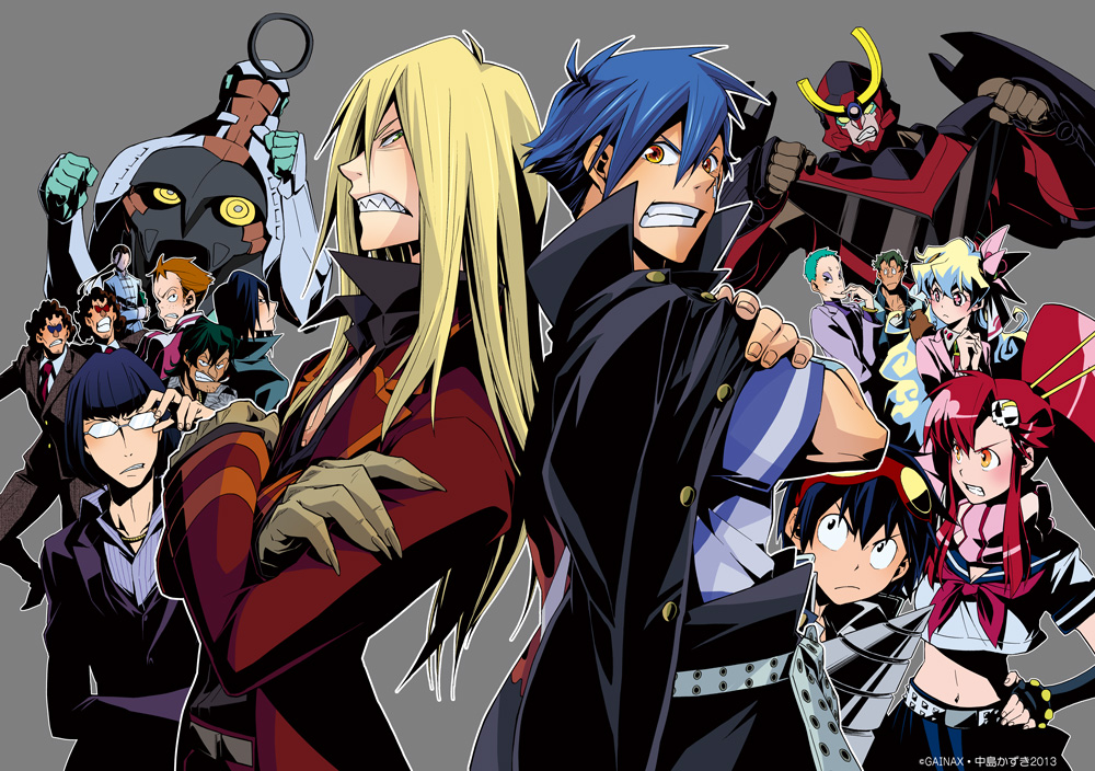 00s 2girls 6+boys ailac_coega alternate_costume angry barinbo blonde_hair blue_hair blush boota_(ttgl) breasts crossed_arms dayakka drill enki_(gurren_lagann) glasses green_hair guinble gurren-lagann jogan kamina_(ttgl) kidd_coega leeron_littner long_hair mecha midriff multiple_boys multiple_girls nia_teppelin nonosaki red_hair robot rossiu_adai school_uniform serafuku short_hair simon_(ttgl) tengen_toppa_gurren_lagann viral_(ttgl) yoko_littner zoushi_kanai