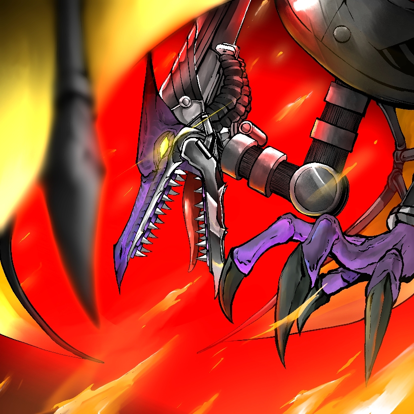 1boy black_claws claws colored_skin commentary_request commission cyborg dragon dragon_wings embers from_side glowing glowing_eye male_focus meta_ridley metroid metroid_prime metroid_prime_1 monster nintendo no_humans no_pupils nubebenbe open_mouth profile prosthesis purple_skin red_background ridley science_fiction sharp_teeth simple_background solo teeth tongue tongue_out tube wings yellow_eyes yellow_wings