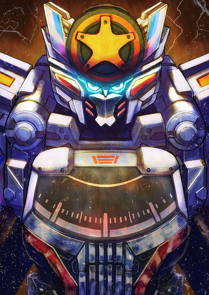 bakuage_sentai_boonboomger boonboomger_robo bundorio_bunderas energy glowing glowing_eyes irisu_haniwa mecha mecha_focus no_humans robot super_robot super_sentai tokusatsu wheel