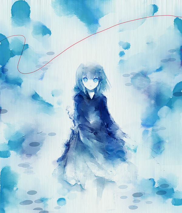 1girl bad_id bad_pixiv_id blue_theme female_focus icc monochrome painting_(medium) rein_(sound_horizon) solo sound_horizon standing traditional_media watercolor_(medium) wide-eyed