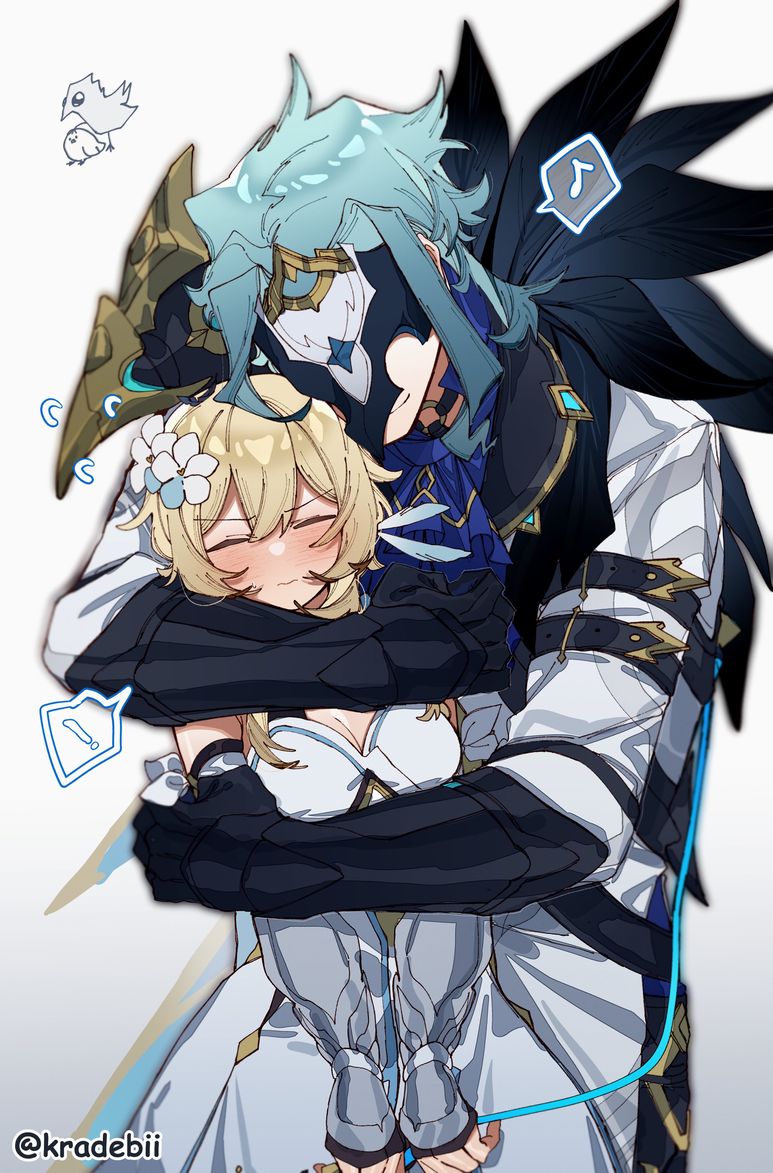 Their bodies silhouetted against a soft light