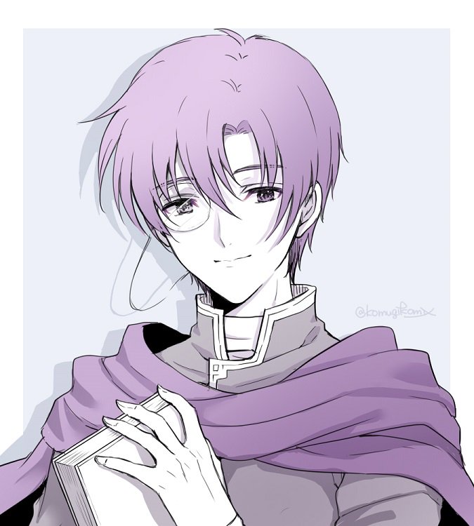 1boy bad_id bad_twitter_id blue_background canas_(fire_emblem) fire_emblem fire_emblem:_the_blazing_blade hanasaki_komugi looking_at_viewer male_focus monocle nintendo short_hair simple_background smile solo