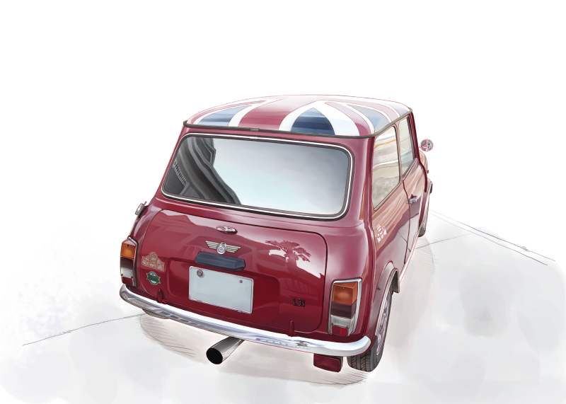 asai_takashi car exhaust_pipe mini_cooper motor_vehicle original red_car simple_background union_jack white_background