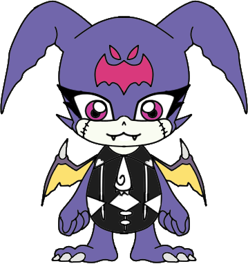 1girl claws digimon digimon_(creature) female_focus looking_at_viewer lowres mark_of_evil petitmamon purple_eyes solo wings