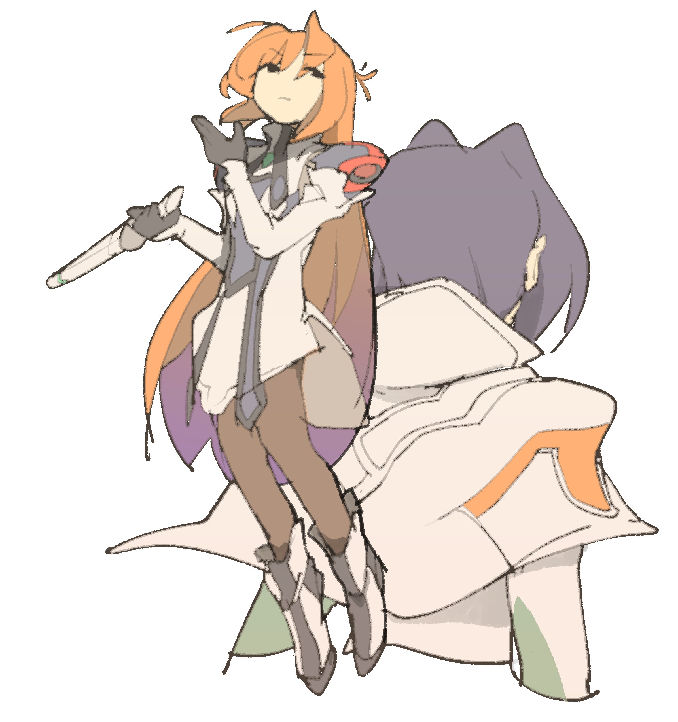 2girls absurdres capelet elhaym_van_houten from_behind gloves hair_intakes highres holding holding_rod long_hair miang_hawwa multiple_girls orange_hair pantyhose purple_hair rod short_hair temmie_chang very_long_hair white_capelet xenogears