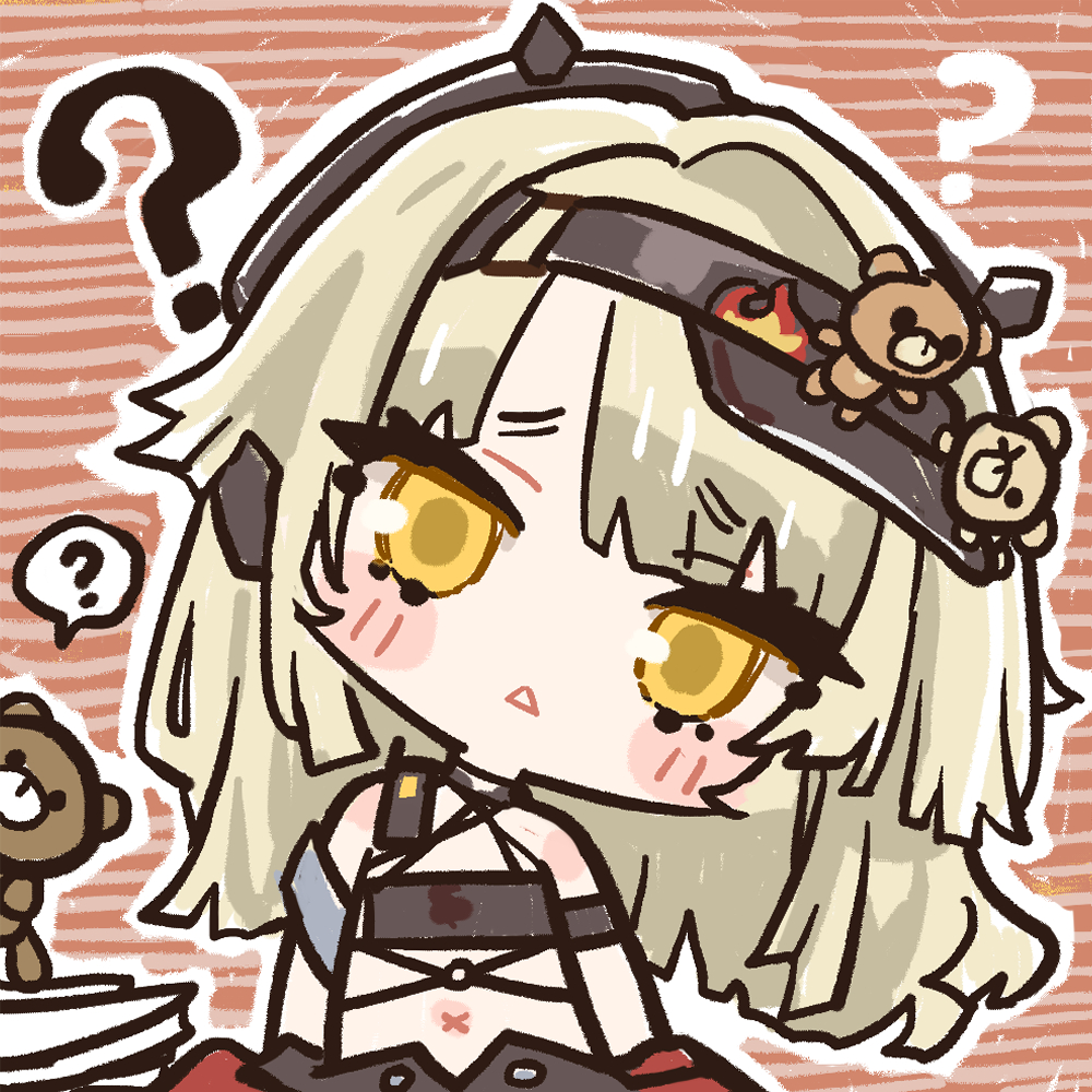 1girl :&lt; ? blush_stickers chibi chibi_only chinese_commentary confused cui_pi_zha_xia_qiu furrowed_brow girls&#039;_frontline girls&#039;_frontline_neural_cloud head_tilt headset official_art second-party_source shale_(neural_cloud) solo visor_cap yellow_eyes