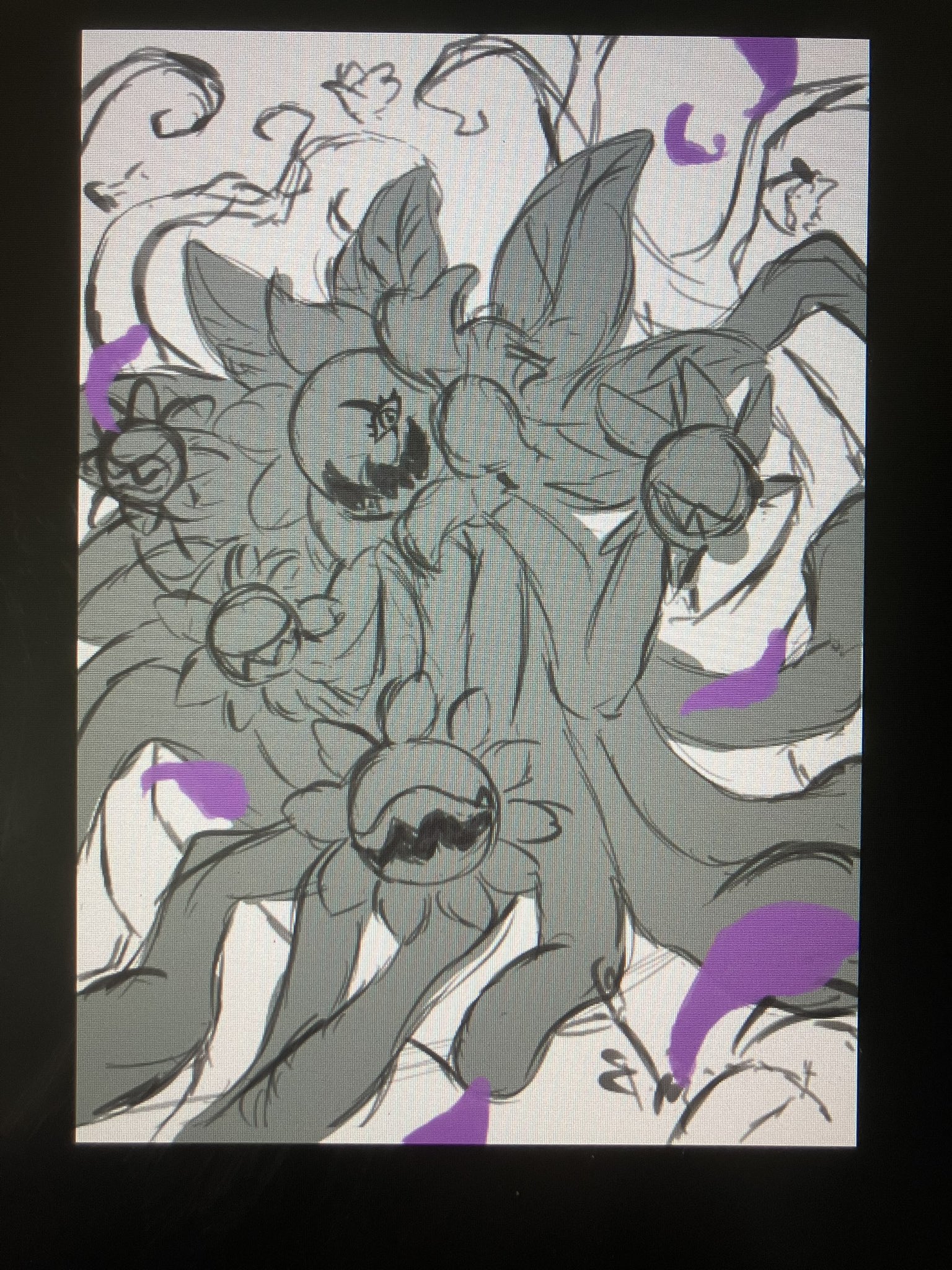blossomon digimon digimon_(creature) highres petals sharp_teeth solo teeth thorns