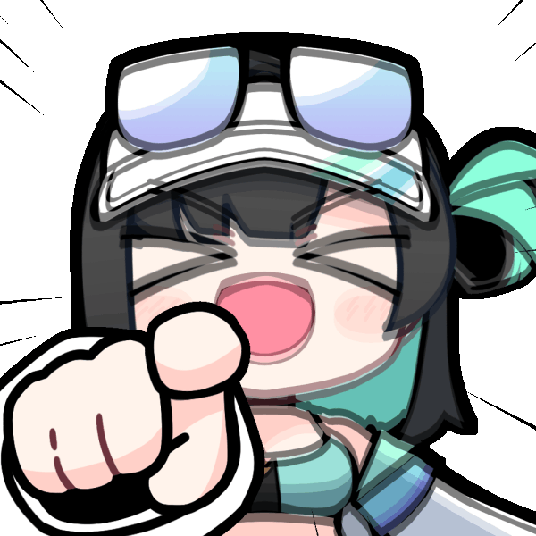 &gt;_&lt; 1girl :d acomu414 animated animated_gif black-framed_eyewear black_hair black_survival blue_hair blush_stickers breasts chibi closed_eyes debi_(black_survival) emphasis_lines eternal_return:_black_survival eyewear_on_head facing_viewer jacket laughing long_sleeves medium_breasts multicolored_hair open_clothes open_jacket open_mouth pointing pointing_at_viewer puffy_long_sleeves puffy_sleeves simple_background smile solo sunglasses transparent_background two-tone_hair upper_body visor_cap white_jacket xd