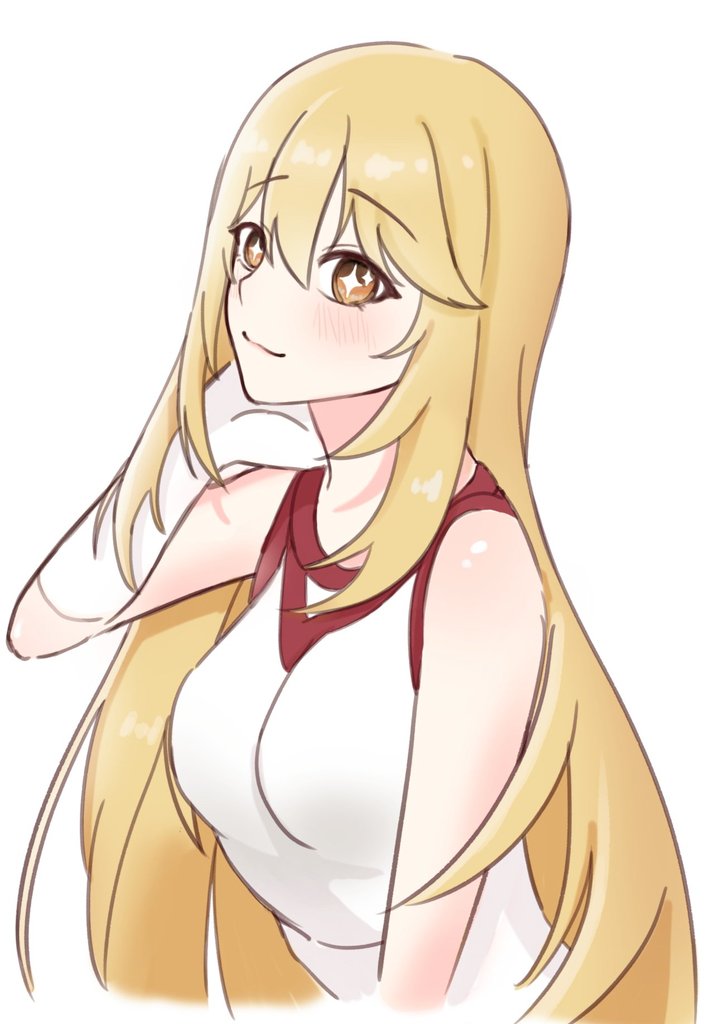 1girl ansan_0927 blonde_hair breasts closed_mouth commentary_request elbow_gloves gloves gym_shirt hair_between_eyes hand_on_own_neck large_breasts long_hair looking_at_viewer no_emblem red_trim shirt shokuhou_misaki sketch sleeveless sleeveless_shirt smile solo star-shaped_pupils star_(symbol) symbol-shaped_pupils toaru_kagaku_no_mental_out toaru_kagaku_no_railgun toaru_kagaku_no_railgun_t toaru_majutsu_no_index tokiwadai_school_gym_uniform very_long_hair white_background white_gloves yellow_eyes yellow_pupils