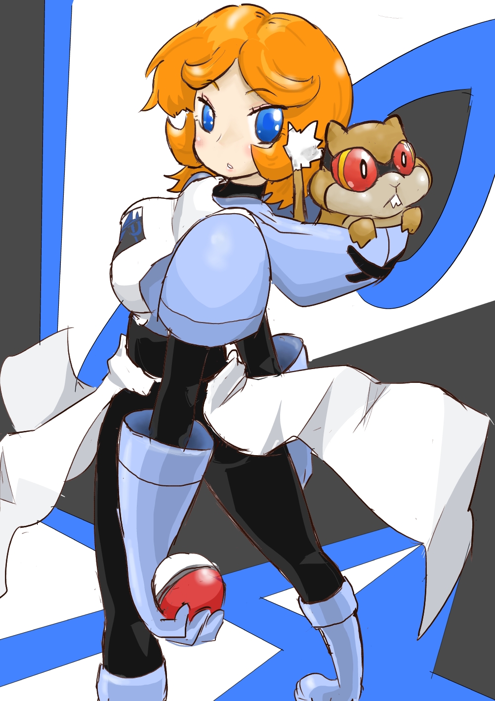 aldith_(pokemon) blue_eyes gen_5_pokemon highres hood nintendo orange_hair patrat pokemon pokemon_(anime) pokemon_(creature) team_plasma team_plasma_grunt