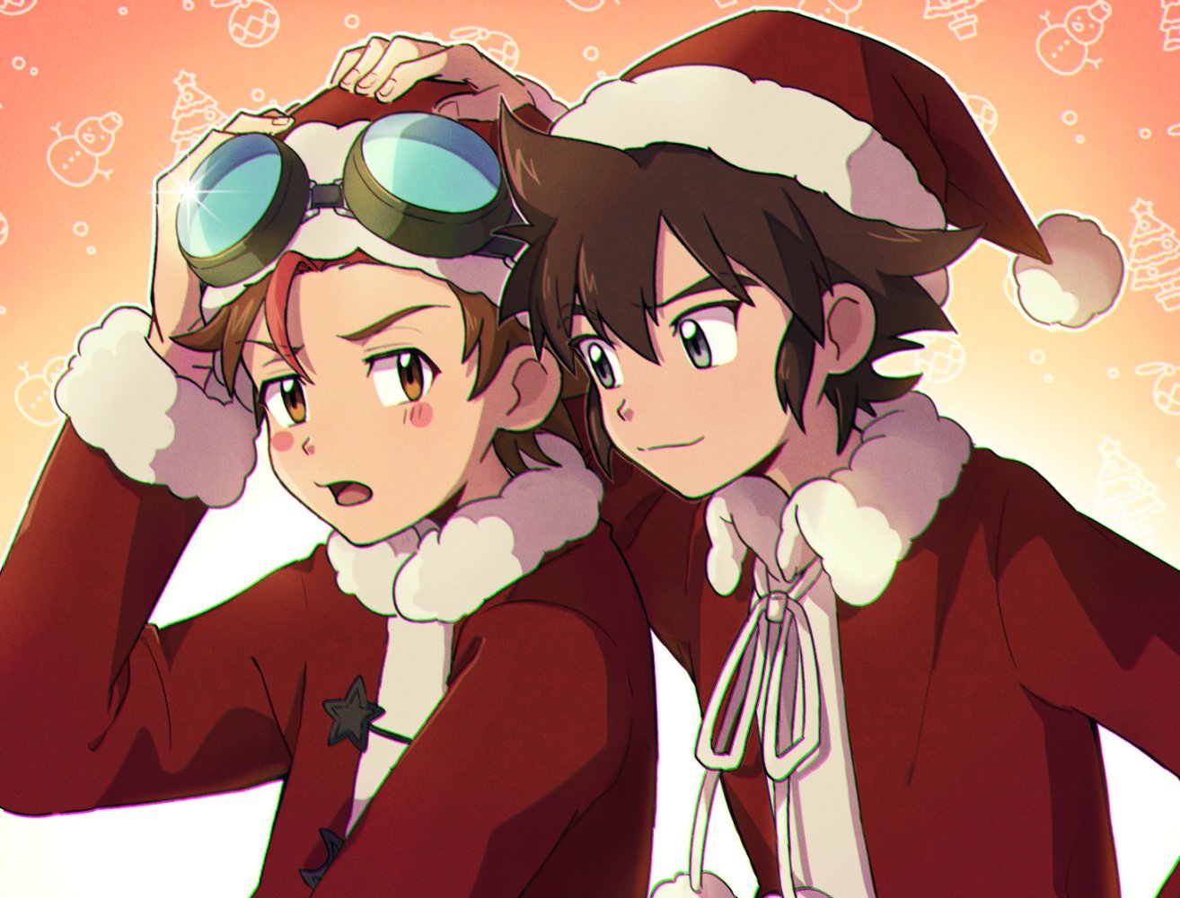 akashi_tagiru digimon digimon_xros_wars digimon_xros_wars:_toki_wo_kakeru_shounen_hunter-tachi kudou_taiki santa_costume