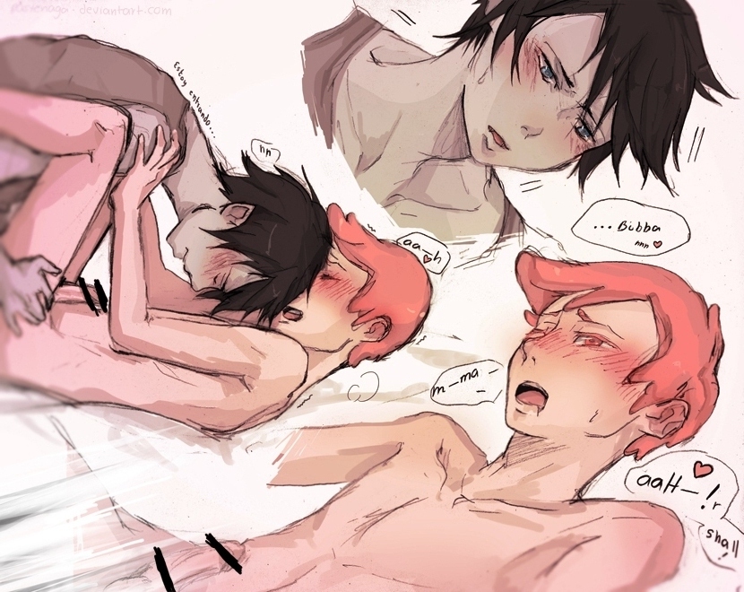 2boys adventure_time black_hair blush bubba_(saikorokyarameru) censored closed_eyes gender_request genderswap heart male_focus marshall_lee multiple_boys open_mouth penis pink_hair prince_bubba_gumball prince_gumball sex yaoi