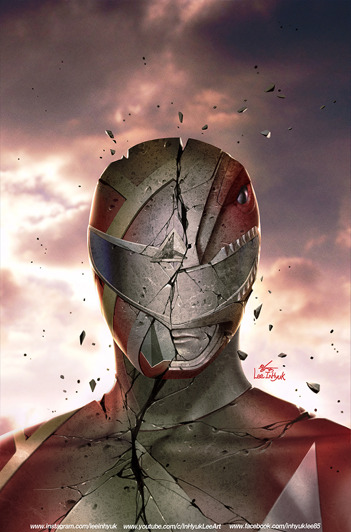 1boy bodysuit boom!_studios comic_cover crack helmet in-hyuk_lee male_focus mighty_morphin_power_rangers mighty_morphin_red_ranger official_art omega_red_ranger power_rangers power_rangers_(boom!_studios) red_bodysuit rocky_desantos saban_entertainment science_fiction solo standing tokusatsu tyranno_ranger