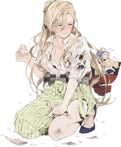 1girl akira_(kadokawa) blonde_hair blue_eyes character_doll cherry_blossoms collarbone commandant_teste_(kancolle) commentary_request cup defeat full_body gambier_bay_(kancolle) green_skirt high_heels hinamatsuri holding holding_cup kantai_collection long_hair mole mole_under_eye mole_under_mouth official_alternate_costume official_art petals pleated_skirt richelieu_(hinamatsuri)_(kancolle) richelieu_(kancolle) richelieu_deux_(kancolle) sakazuki shirt skirt solo torn_clothes torn_shirt torn_skirt transparent_background white_shirt