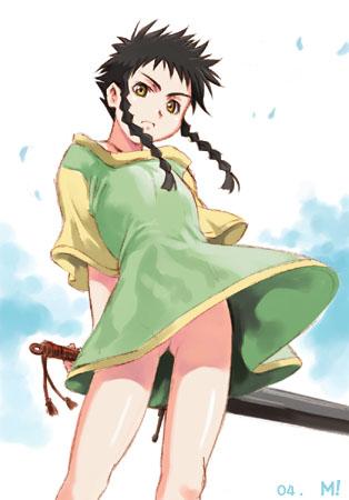 00s dress green_dress looking_at_viewer lowres minagi_mikoto my-hime no_panties sword tagme weapon