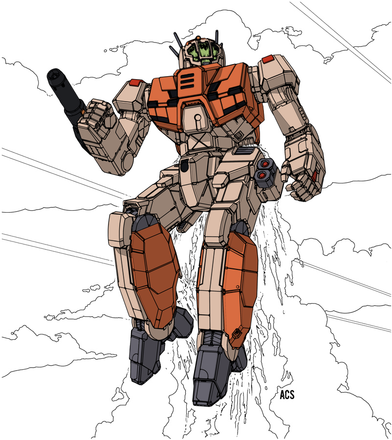 arm_cannon battle battletech battroid choujikuu_yousai_macross clenched_hand commentary crossover darkton-artemis english_commentary explosion firing gunpod macross mecha missile missile_pod no_humans original redesign robot robotech science_fiction signature sketch thrusters u.n._spacy v vf-1 vf-1d weapon
