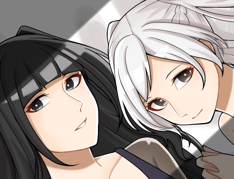2girls ao_saryaruhu armpit_crease bare_shoulders black_bra black_eyes bodysuit bottomless bra breasts brown_eyes cleavage clenched_hands cloak coat collarbone covered_navel eyelashes female_focus female_robin_(fire_emblem) fingernails fire_emblem fire_emblem_awakening from_above hime_cut holding_own_arm indoors jewelry large_breasts legs light_smile loincloth long_hair looking_at_viewer matching_hair/eyes medium_breasts multiple_girls neck necklace nintendo no_pants on_bed own_hands_together parted_lips resting see-through_bodysuit see-through_clothes shirt short_twintails sidelocks sleeveless sleeveless_shirt swept_bangs tharja_(fire_emblem) thighs twintails underwear unworn_cloak unworn_clothes unworn_coat unworn_headwear unworn_jewelry unworn_necklace white_hair yuri