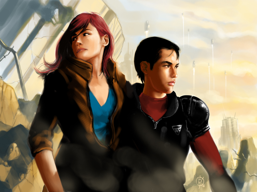 1980s_(style) 1boy 1girl aisha_(mospeada) black_hair building city couple good_end hetero inbit jacket kikou_souseiki_mospeada lips aisha_(mospeada) military military_uniform mospeada oldschool realistic red_hair retro_artstyle rosh_faizal ruins science_fiction short_hair spacecraft spoilers stick_bernard