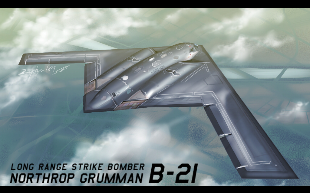 above_clouds aircraft airplane artist_name b-21_raider bomber cloud flying heavy_bomber jet letterboxed long_range_strike_bomber_(military_program) military military_program military_vehicle northrop_corporation northrop_grumman original penetrator_(aircraft) prototype_design realistic river scenery signature stealth stealth_aircraft stealth_bomber strategic_bomber vehicle_focus zephyr164