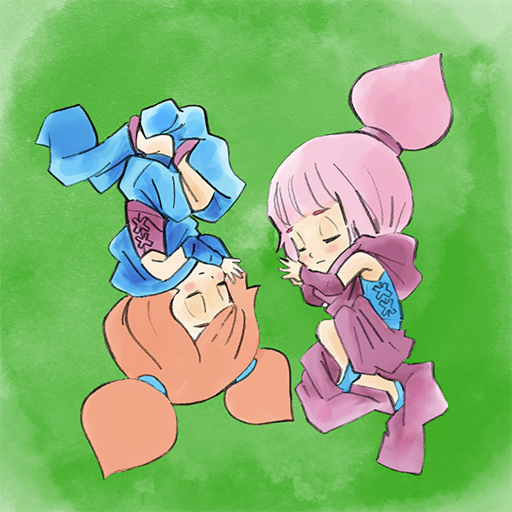 2girls ana_(warioware) blue_scarf brown_eyes child closed_eyes double_bun grass hair_bun kat_(warioware) looking_at_viewer multiple_girls nintendo official_art orange_hair pink_hair purple_scarf scarf sleeping takeuchi_kou third-party_source warioware warioware:_get_it_together!