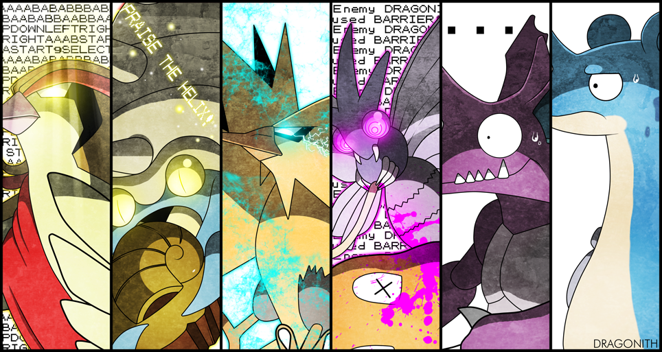... column_lineup disgaea dragonite dragonith fossil game_freak gen_1_pokemon helix helix_fossil lapras legendary_pokemon nidoking nintendo no_humans omastar pidgeot pokemon pokemon_(creature) profile purple_eyes twitch_plays_pokemon u0ca0_u0ca0 venomoth yellow_eyes zapdos