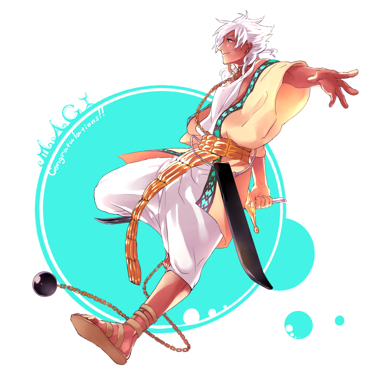 01rosso 1boy bad_id bad_pixiv_id chain dark_skin dark-skinned_male jewelry long_hair magi_the_labyrinth_of_magic male_focus sandals sharrkan solo white_hair