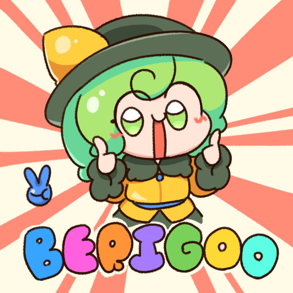 1girl black_hat blouse blush buttons collared_shirt commentary eyeball frilled_shirt_collar frilled_sleeves frills green_eyes green_hair green_skirt hat hat_ribbon komeiji_koishi long_sleeves medium_hair numenoko open_mouth ribbon shirt skirt smile solo tan_tan_pou third_eye thumbs_up touhou v wide_sleeves yellow_ribbon yellow_shirt