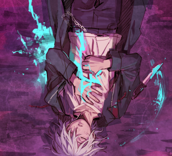 1boy bleeding blood blood_on_clothes blood_on_hands blood_splatter blue_blood closed_eyes commentary_request danganronpa_(series) danganronpa_2:_goodbye_despair dg_xhs green_jacket grey_hair hair_between_eyes hands_on_own_chest jacket knife komaeda_nagito korean_commentary long_sleeves lying male_focus messy_hair on_back open_clothes open_jacket pink_background shirt short_hair solo unconscious upside-down white_shirt
