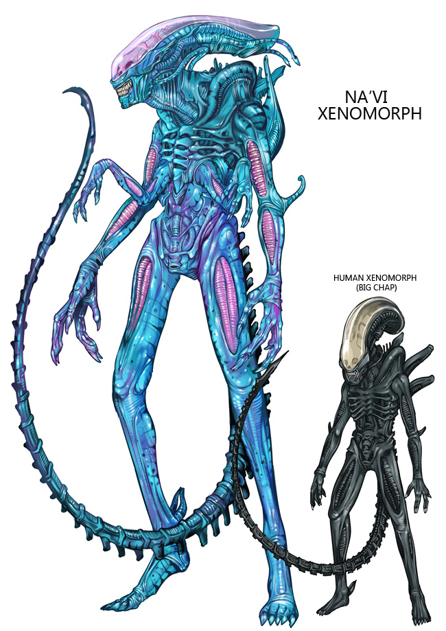 1970s_(style) alien alien_(1979) alien_(series) avatar_(2009_movie) bad_id bad_pixiv_id crossover james_cameron&#039;s_avatar kusagami_style monster na&#039;vi oldschool retro_artstyle science_fiction simple_background white_background xenomorph