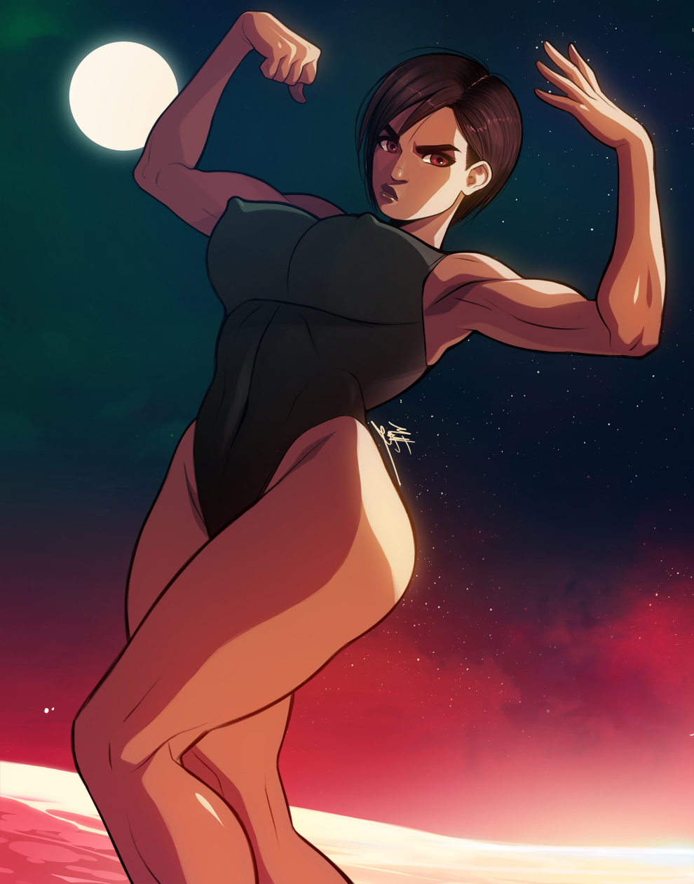 1girl breasts dark-skinned_female dark_skin dead_or_alive highres large_breasts lisa_hamilton short_hair swimsuit