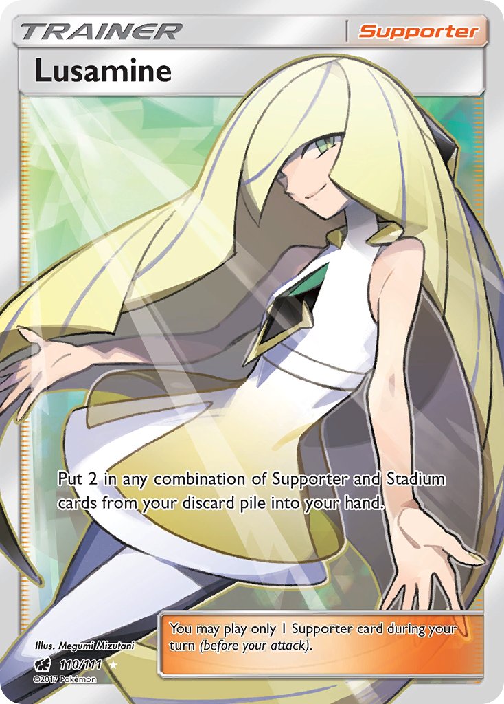 1girl artist_name blonde_hair character_name closed_mouth company_name copyright_name copyright_notice dress english_text green_eyes long_hair lusamine_(pokemon) mizutani_megumi nintendo official_art pokemon pokemon_card pokemon_sm pokemon_tcg sleeveless sleeveless_dress smile solo third-party_source trading_card very_long_hair white_dress