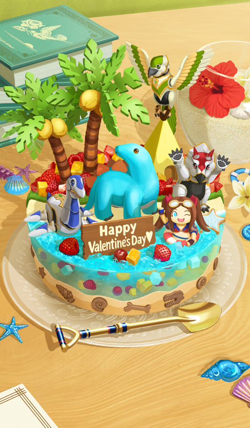 akitaken_(non_faciem) bird bone book book_stack cake coconut coconut_tree commentary conch cowry_shell dessert fate/grand_order fate_(series) flower food food_art food_focus fossil fruit hibiscus leonardo_da_vinci_(fate) leonardo_da_vinci_(fate/grand_order) leonardo_da_vinci_(rider)_(fate) leonardo_da_vinci_(swimsuit_ruler)_(fate) mollusc_shell no_humans official_art palm_tree plate raspberry sand scallop shell starfish ste-kun_(fate) still_life strawberry third-party_source tree triceratops
