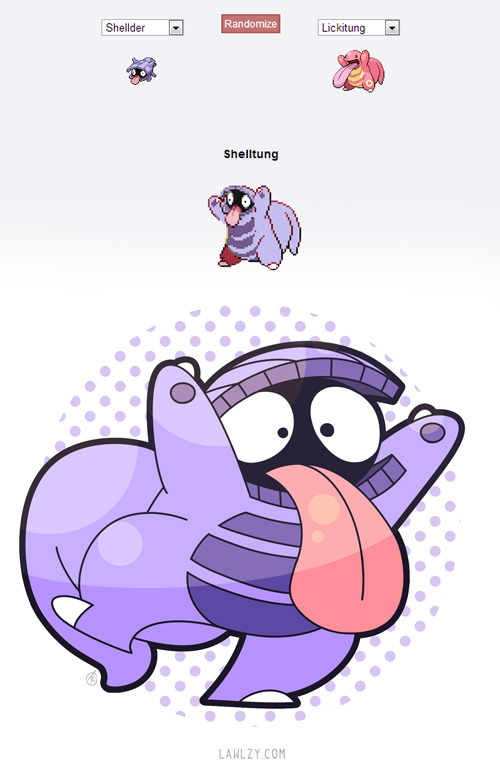 arms_up black_eyes character_name commentary creature english_commentary english_text full_body fusion gen_1_pokemon lickitung nintendo no_humans pokemon pokemon_(creature) shellder simple_background solo sprite standing standing_on_one_leg tongue tongue_out versiris white_background