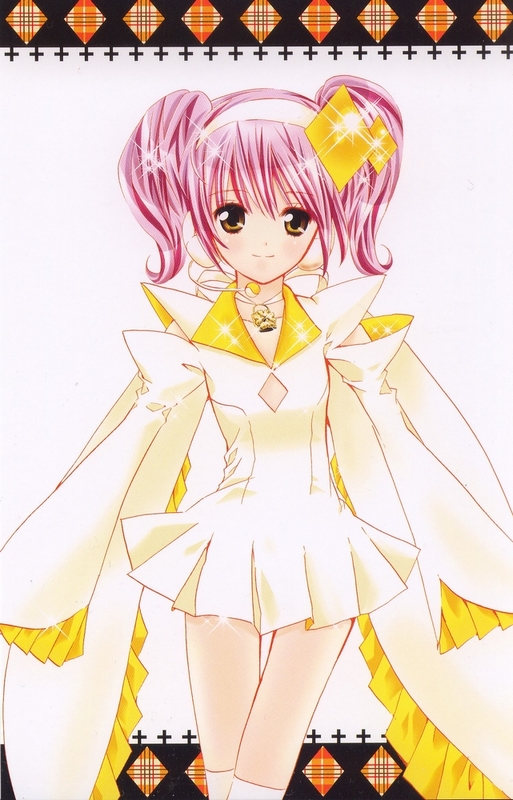 1girl amulet_dia dress female_focus hair_ornament hinamori_amu magical_girl official_art peach-pit peach_pit pink_hair scan short_twintails shugo_chara! skirt smile solo twintails yellow_eyes