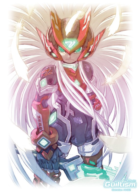 1boy energy_sword feathers go! gradient_background hi-go! male_focus mega_man_(series) mega_man_x_(series) mega_man_zero_(series) solo sword weapon white_background zero(z)_(mega_man) zero_(mega_man)