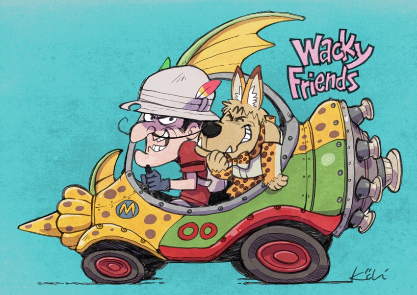 10s 2boys animal_ears animal_print backpack bag bow bowtie bucket_hat cosplay dick_dastardly dog elbow_gloves gloves hat hat_feather japari_bus kaban_(kemono_friends) kaban_(kemono_friends)_(cosplay) kemono_friends kiichi laughing motor_vehicle multiple_boys multiple_girls muttley red_shirt ribbon rocket serval_(kemono_friends) serval_(kemono_friends)_(cosplay) serval_tail shirt signature skirt smile striped_tail tail vehicle wacky_races