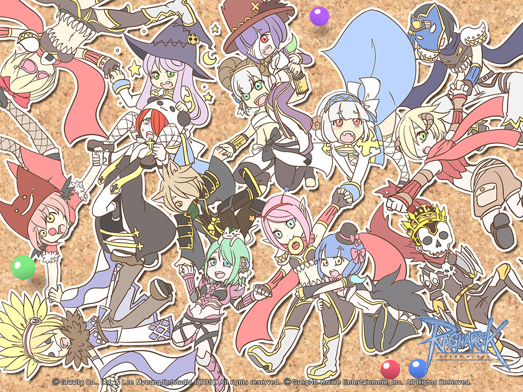 5boys 6+girls alternate_color animal animal_ears animal_on_head arch_bishop_(ragnarok_online) argyle_cape argyle_clothes argyle_shirt armor armored_boots belt bikini_armor black_belt black_coat black_footwear black_hair black_pants black_shirt black_shorts blonde_hair blue_dress blue_eyes blue_shirt blunt_bangs blush bob_cut boots bow breasts brown_background brown_footwear brown_hair brown_horns brown_pants brown_shorts brown_skirt brown_thighhighs bulletin_board cape carrying cat cat_boy cat_ears cat_on_head chest_sarashi cleavage cleavage_cutout closed_mouth clothing_cutout clown_nose coat copyright_notice crop_top cross crown detached_sleeves deviruchi_hat donut dress fake_antennae fake_horns falling feather_hair_ornament feathers fingerless_gloves fishnet_pantyhose fishnet_thighhighs fishnets food food_in_mouth front_slit full_body fur-trimmed_coat fur_collar fur_trim genetic_(ragnarok_online) gloves goggles gold_trim green_eyes grey_footwear grey_hair guest_art guillotine_cross_(ragnarok_online) hair_bow hair_ornament hair_over_one_eye hat holding_hands horns japanese_armor juliet_sleeves kagerou_(ragnarok_online) kote kurokote leaf_cat logo long_hair long_sleeves looking_at_viewer mask masked masquerade_mask medium_breasts mekemeke midriff miniskirt multiple_boys multiple_girls navel official_art official_wallpaper on_head onigiri open_clothes open_coat open_mouth orange_eyes panda_hat pants pantyhose pauldrons piggyback pink_coat pink_eyes pink_hair pink_scarf pointy_ears puffy_sleeves purple_hair purple_pants pushpin ragnarok_online red_bow red_eyes red_scarf red_shirt rogue_(ragnarok_online) sarashi scarf scroll_tube shirt shoes short_hair shorts shoulder_armor skirt small_breasts smile sorcerer_(ragnarok_online) sura_(ragnarok_online) suspenders thighhighs torn_clothes torn_scarf two-tone_dress upside-down waist_cape warlock_(ragnarok_online) white_cape white_cat white_dress white_pants white_sleeves white_thighhighs witch_hat yellow_eyes