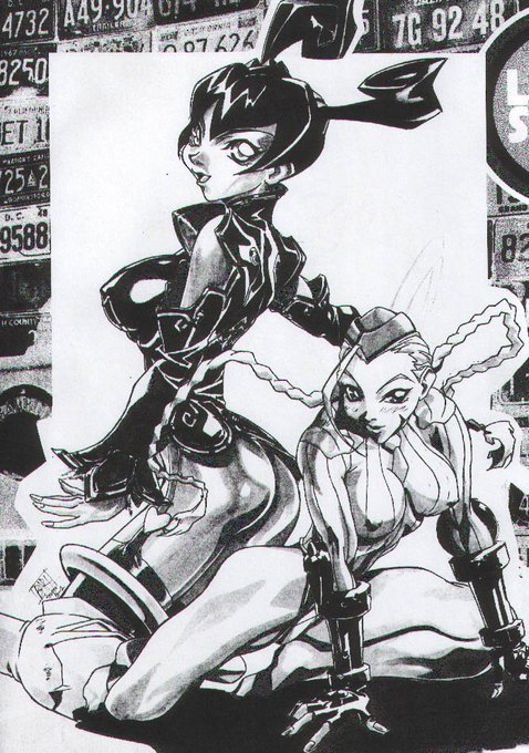 2girls ass breasts cammy_white covered_erect_nipples gloves june_lin_milliam large_breasts multiple_girls oobari_masami ponytail star_gladiator street_fighter street_fighter_zero_(series) thighs