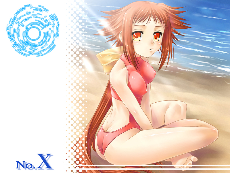 00s brown_hair dieci_(nanoha) long_hair lyrical_nanoha mahou_shoujo_lyrical_nanoha mahou_shoujo_lyrical_nanoha_strikers numbers_(nanoha) swimsuit