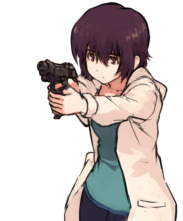 00s 1girl beretta_m1934 brown_eyes brown_hair female_focus gun handgun hood hoodie magazine_(weapon) noir_(anime) pistol semi-automatic_pistol shibafu_(glock23) short_hair solo weapon white_background yuumura_kirika